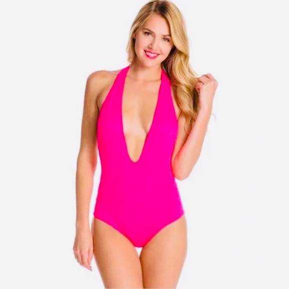 PEIXOTO Flamingo Plunging One- Piece T-Back Swimsuit  in Magenta‎ size XS - Picture 5 of 11